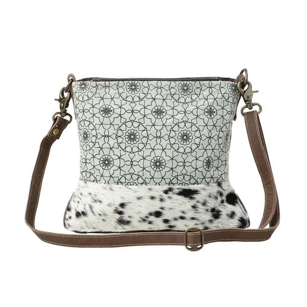 Myra Bag Handmade Green Floral Shoulder Bag Upcycled Canvas & Cowhide Leather